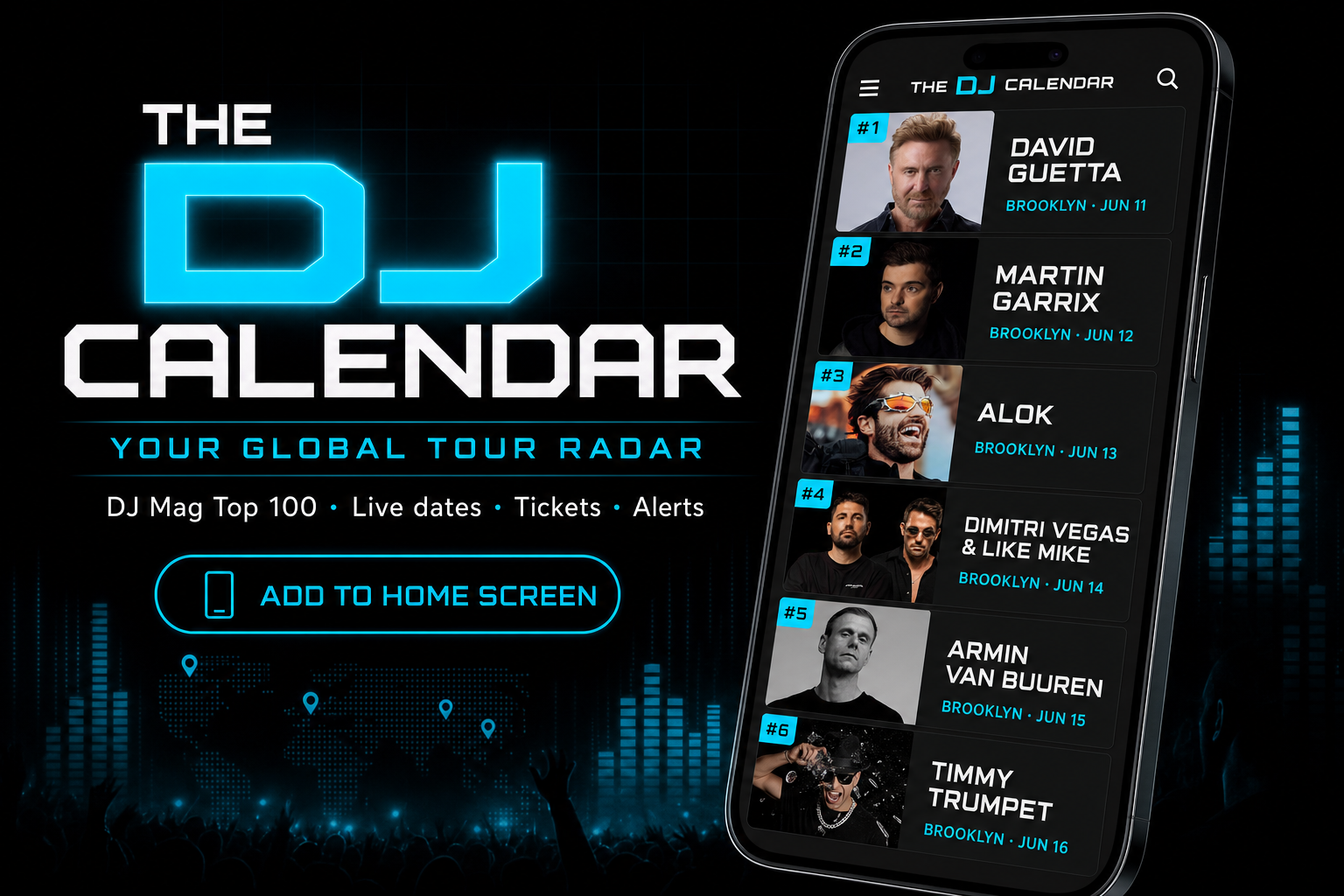 Artist roster grid on The DJ Calendar homepage